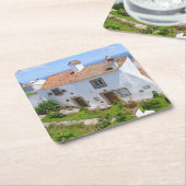 Waterverf mediterraan huis kartonnen onderzetters (Schuin)