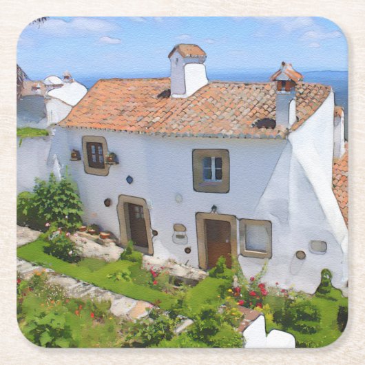 Waterverf mediterraan huis kartonnen onderzetters (Voorkant)