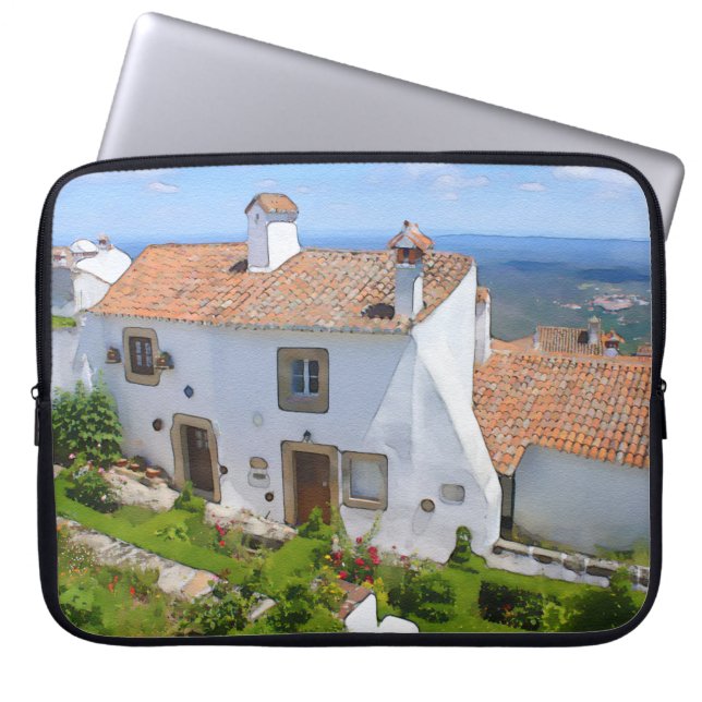 Waterverf mediterraan huis laptop sleeve (Voorkant)