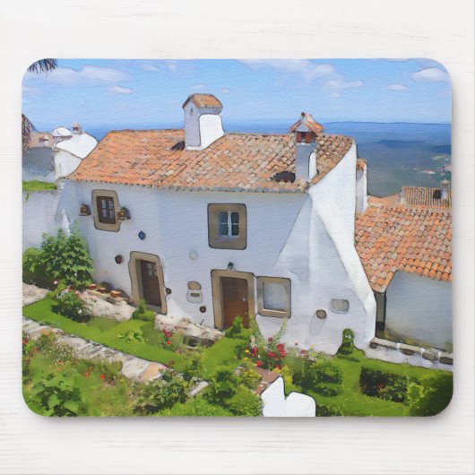 Waterverf mediterraan huis muismat (Voorkant)