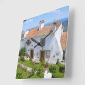 Waterverf mediterraan huis vierkante klok (Hoek)