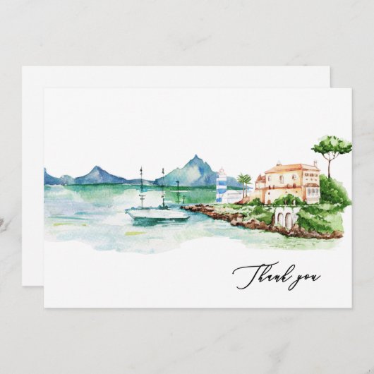 Waterverf Mediterraan Landschap Custom Name Bedankkaart (Voorkant / Achterkant)