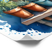 Waterverf Mediterraan Raamuitzicht Kuststad Poster (Hoek)