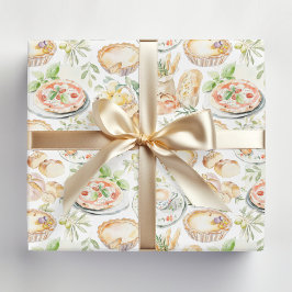 Waterverf Mediterraan Voedselpatroon Cadeaupapier