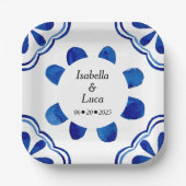 Waterverf mediterrane blauwe Tegel, geverfd Papieren Bordje (Voorkant)