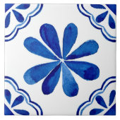 Waterverf mediterrane blauwe Tegel, geverfd Tegeltje (Voorkant)