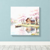 Waterverf Meer Blokhut Canvas Afdruk (Insitu (Houten vloer))