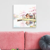 Waterverf Meer Blokhut Canvas Afdruk (Insitu (Woonkamer))
