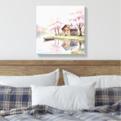Waterverf Meer Blokhut Canvas Afdruk (Insitu (Slaapkamer))