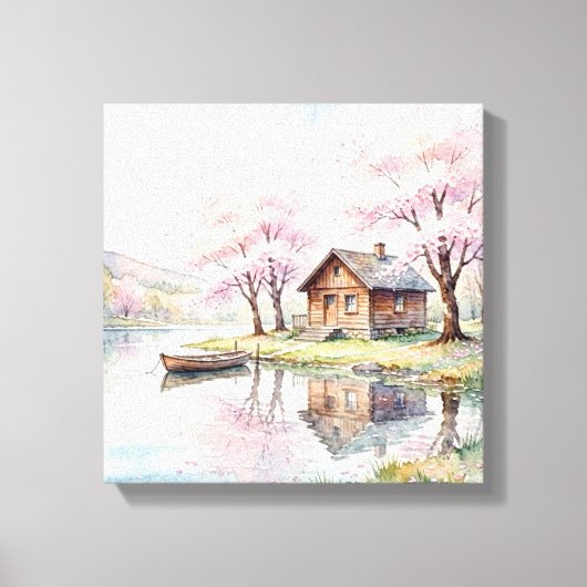 Waterverf Meer Blokhut Canvas Afdruk (Voorkant)
