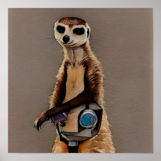 Waterverf Meerkat met Steampunk Masker Poster (Voorkant)
