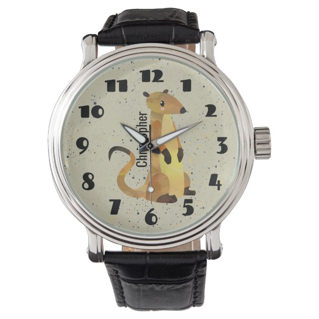 Waterverf Meerkat op een beige achtergrond Horloge (Voorkant)