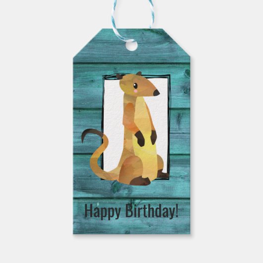 Waterverf Meerkat over blauwe houtdag Cadeaulabel (Voorkant)