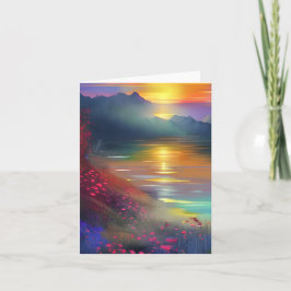 Waterverf meertje zonsondergang aanpasbaar kaart
