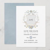 Waterverf Meerzijde Trouw Monogram Wapen Save The Date (Voorkant / Achterkant)