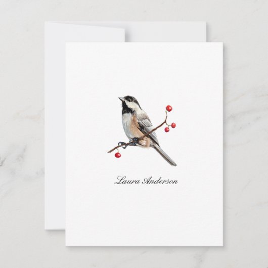 Waterverf Mees vogel platte bedankkaart (Voorkant)