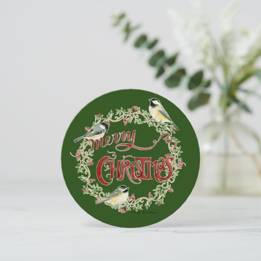 Waterverf Mees Vogels Kerststuk Merry Christmas Feestdagenkaart (Staand voorkant)