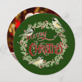 Waterverf Mees Vogels Kerststuk Merry Christmas Feestdagenkaart (Voorkant / Achterkant)