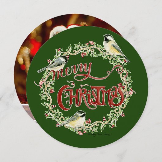 Waterverf Mees Vogels Kerststuk Merry Christmas Feestdagenkaart (Voorkant / Achterkant)