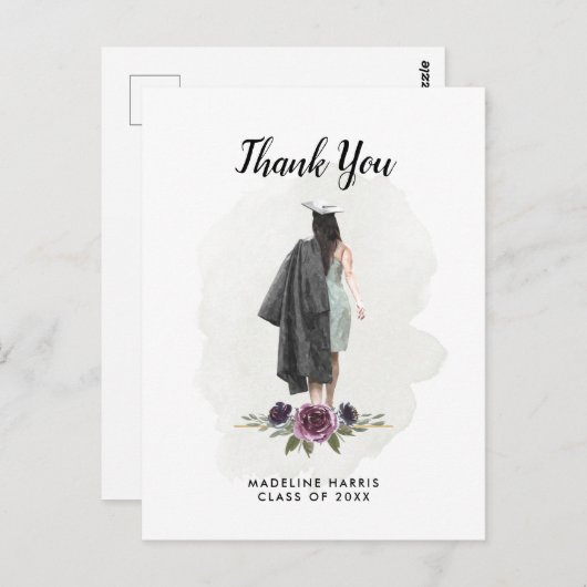 Waterverf Meisje Bloemen Custom Foto Afstuderen Briefkaart (Voorkant / Achterkant)