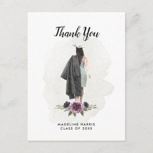 Waterverf Meisje Bloemen Custom Foto Afstuderen Briefkaart