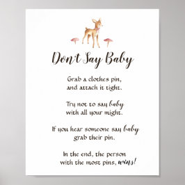Waterverf Meisje Deer Zeg niet dat Baby shower gam Poster
