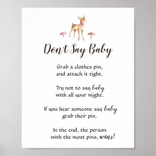 Waterverf Meisje Deer Zeg niet dat Baby shower gam Poster (Voorkant)