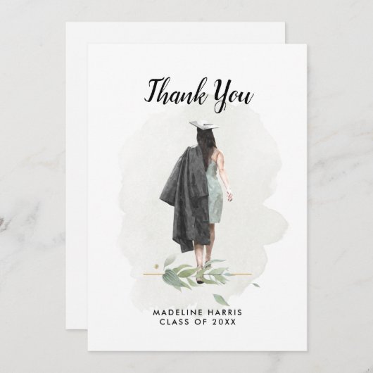 Waterverf Meisje Foliage Custom Foto Afstuderen Bedankkaart (Voorkant / Achterkant)