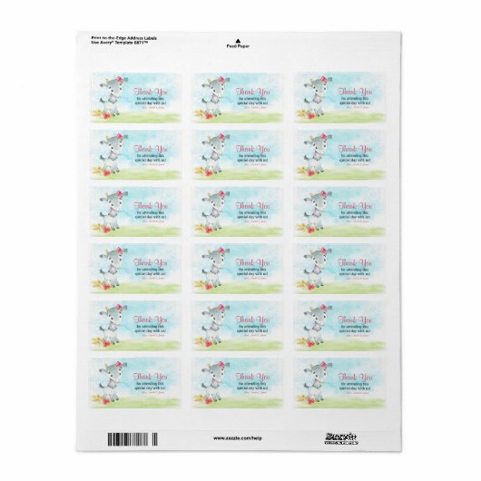 Waterverf meisje geit Boerderij dank u Etiket (Full Sheet)