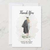 Waterverf Meisje Groen Custom Foto Afstuderen Bedankkaart (Voorkant)