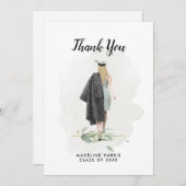 Waterverf Meisje Groen Custom Foto Afstuderen Bedankkaart (Voorkant / Achterkant)