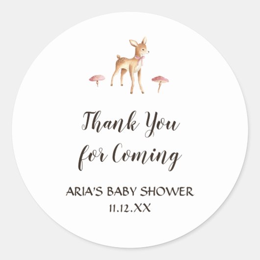 Waterverf Meisje Herten op Wit Baby shower Favor Ronde Sticker (Voorkant)