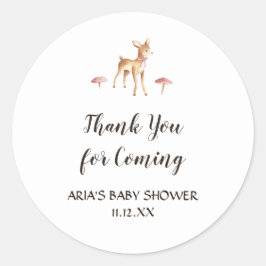 Waterverf Meisje Herten op Wit Baby shower Favor Ronde Sticker