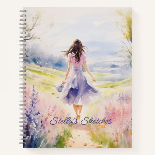 Waterverf meisje in de wei notitieboek (Voorkant)