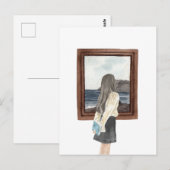 Waterverf meisje kijkt naar oceaan briefkaart (Voorkant / Achterkant)