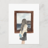Waterverf meisje kijkt naar oceaan briefkaart (Voorkant)