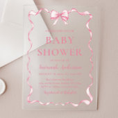 Waterverf Meisje Lint Blush Roze Bow Baby shower Acryl Uitnodigingen