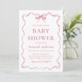 Waterverf Meisje Lint Blush Roze Bow Baby shower Kaart (Staand voorkant)