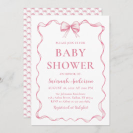 Waterverf Meisje Lint Blush Roze Bow Baby shower Kaart
