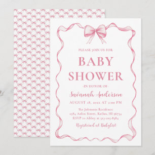 Waterverf Meisje Lint Blush Roze Bow Baby shower Kaart