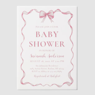 Waterverf Meisje Lint Blush Roze Bow Baby shower Vellum Uitnodigingen