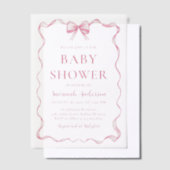 Waterverf Meisje Lint Blush Roze Bow Baby shower Vellum Uitnodigingen (Offset)