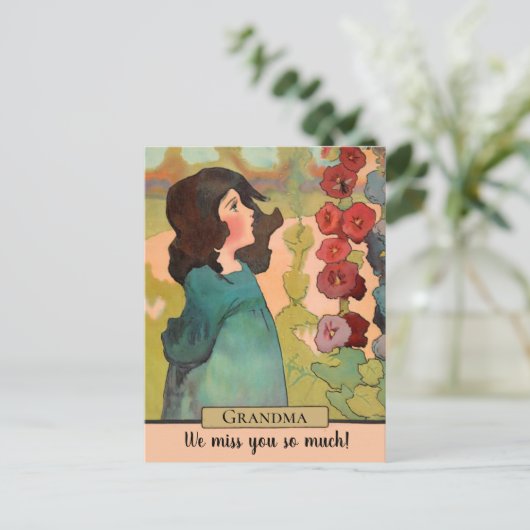  Waterverf meisje met bloemen en bijen Briefkaart (Staand voorkant)