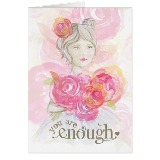 Waterverf meisje met bloemen _ Je bent genoeg (Voorkant)