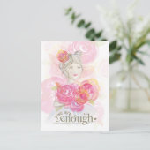 Waterverf meisje met bloemetjes _ You Are Enough Briefkaart (Staand voorkant)