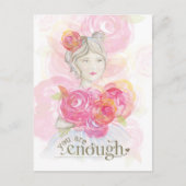 Waterverf meisje met bloemetjes _ You Are Enough Briefkaart (Voorkant)