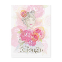 Waterverf meisje met bloemetjes _ You Are Enough