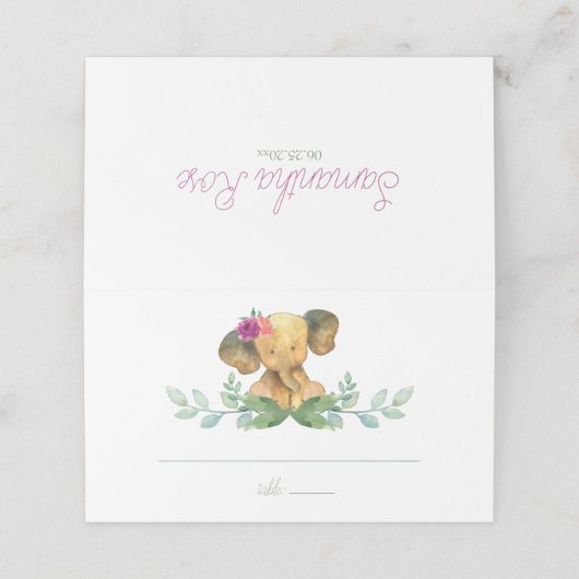 Waterverf meisje olifant plaatskaartje (Buitenkant ongevouwen)