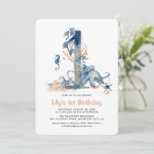 Waterverf meisje onder het Zee 1e verjaardag Kaart (Staand voorkant)