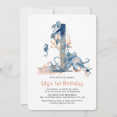 Waterverf meisje onder het Zee 1e verjaardag Kaart (Voorkant)